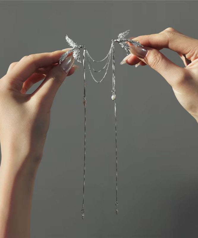 Chinese Style Silk Sterling Silver Pearl Phoenix Seeking A Mate Tassel Brooch RA021 ABC