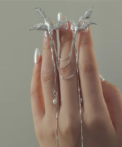 Chinese Style Silk Sterling Silver Pearl Phoenix Seeking A Mate Tassel Brooch RA021 ABC