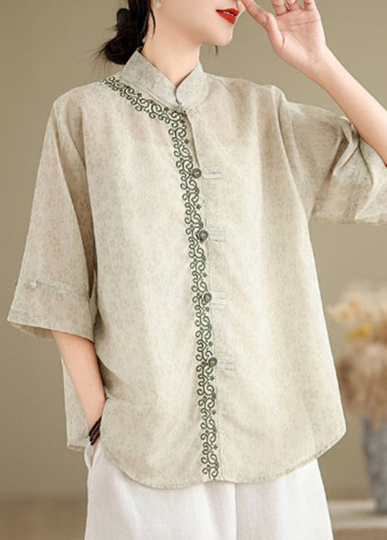 Jacquard Top Stand Embroidered Summer Collar Cotton Style Chinese FashionChic