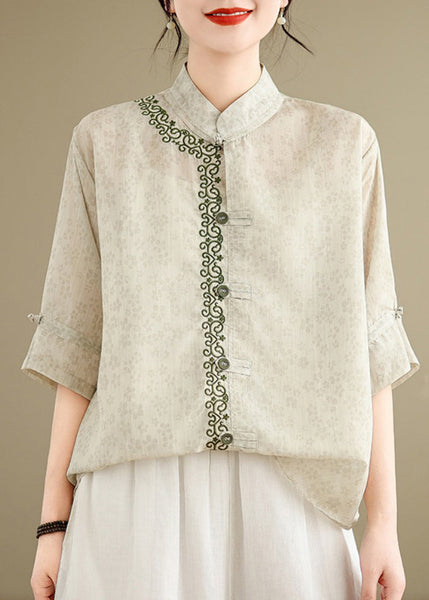 Jacquard Top Stand Embroidered Summer Collar Cotton Style Chinese FashionChic
