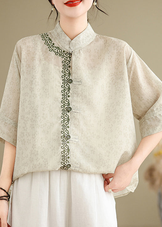 Jacquard Top Stand Embroidered Summer Collar Cotton Style Chinese FashionChic