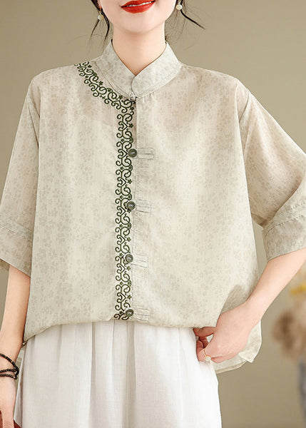 Jacquard Top Stand Embroidered Summer Collar Cotton Style Chinese FashionChic