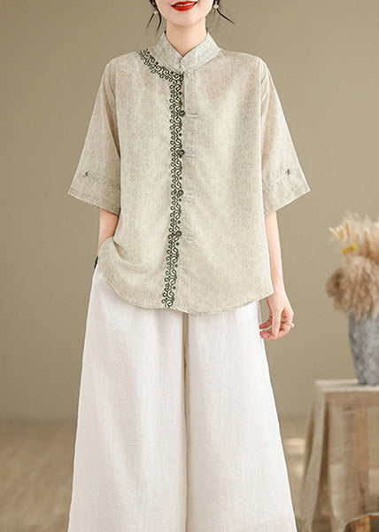 Jacquard Top Stand Embroidered Summer Collar Cotton Style Chinese FashionChic