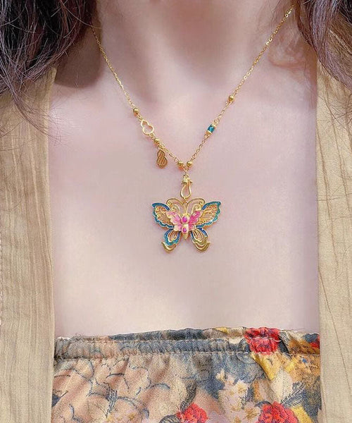 Chinese Style Silver Overgild Enameling Butterfly Sterling FashionChic