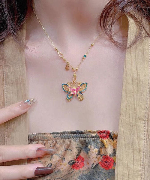 Chinese Style Silver Overgild Enameling Butterfly Sterling FashionChic