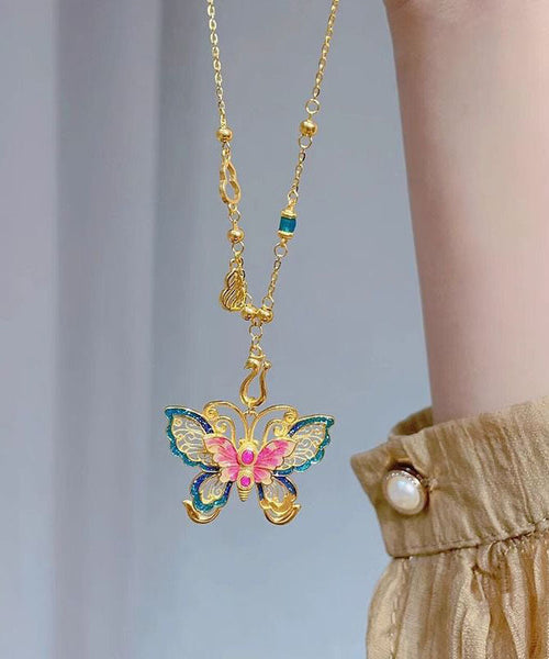 Chinese Style Silver Overgild Enameling Butterfly Sterling FashionChic