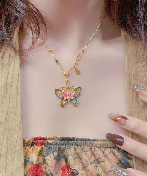Chinese Style Silver Overgild Enameling Butterfly Sterling FashionChic