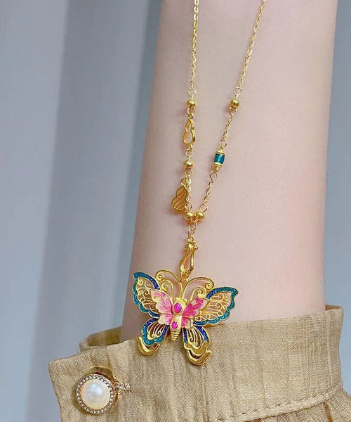 Chinese Style Silver Overgild Enameling Butterfly Sterling FashionChic
