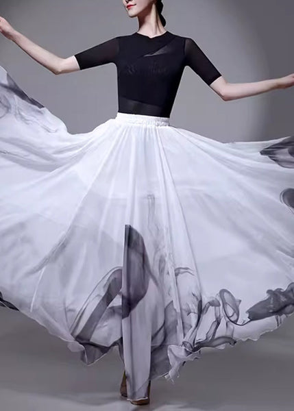 Chinese Summer Elastic White Silk Style Waist Skirt FashionChic