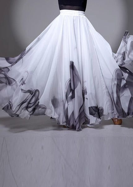 Chinese Summer Elastic White Silk Style Waist Skirt FashionChic