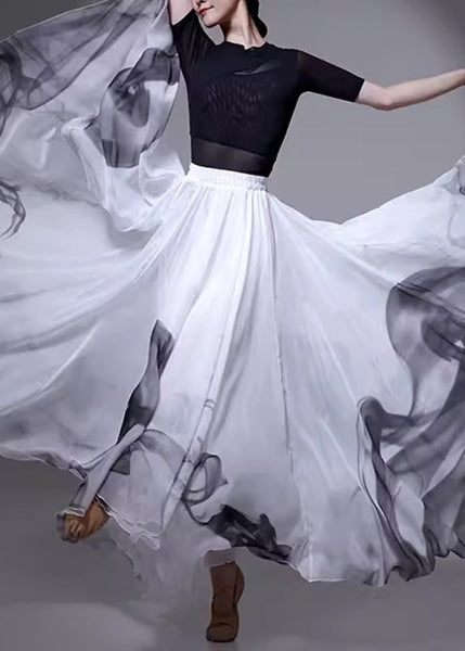 Chinese Summer Elastic White Silk Style Waist Skirt FashionChic