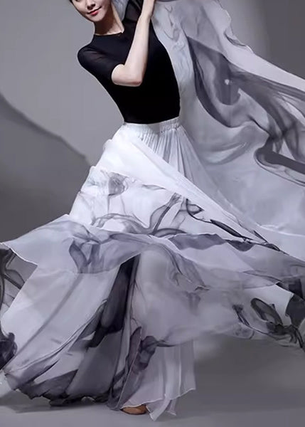 Chinese Summer Elastic White Silk Style Waist Skirt FashionChic