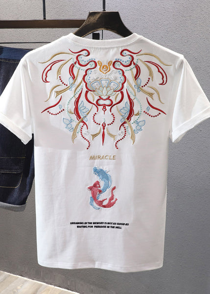 Chinese Shirts Embroideried T Style White Summer Mens FashionChic