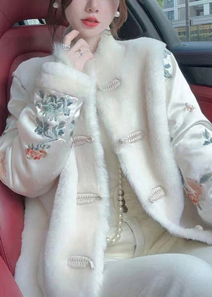 Chinese Style White Fluffy Button Patchwork Parkas Winter RC001 ABC