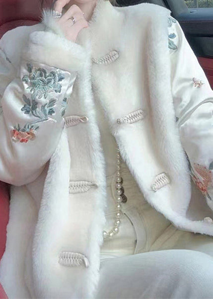Chinese Style White Fluffy Button Patchwork Parkas Winter RC001 ABC
