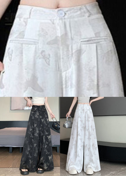 Butterfly Draping Print Floral Pockets Chinese White Style Pants FashionChic