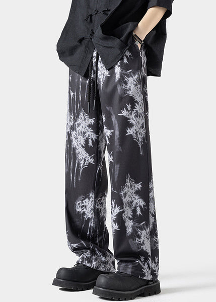 Chinese Style White Pockets Print Ice Silk Mens Pants Summer YT043 Men-Silk-MENP240721