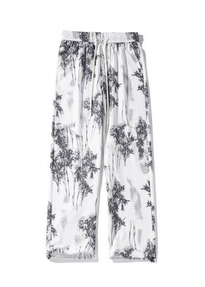 Chinese Style White Pockets Print Ice Silk Mens Pants Summer YT043 Men-Silk-MENP240721
