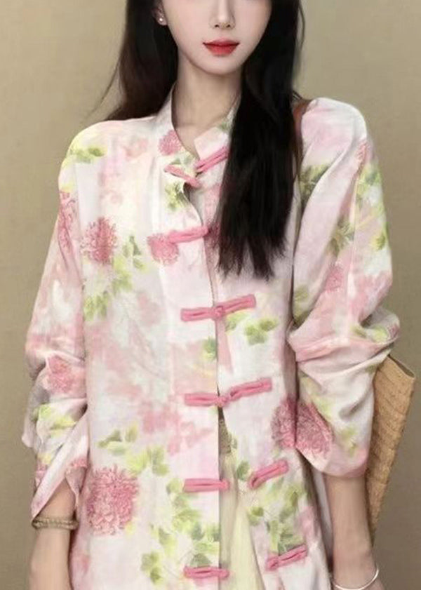 Chinese Style White Stand Collar Print Button Cotton Shirts Long Sleeve BV055 MZF-LTP240702