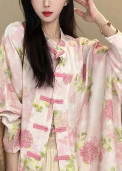 Chinese Style White Stand Collar Print Button Cotton Shirts Long Sleeve BV055 MZF-LTP240702