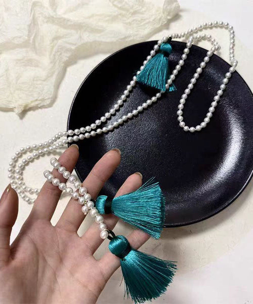Chinese Style Yellow Alloy Pearl Beading Tassel Pendant Necklace YA007 ABC