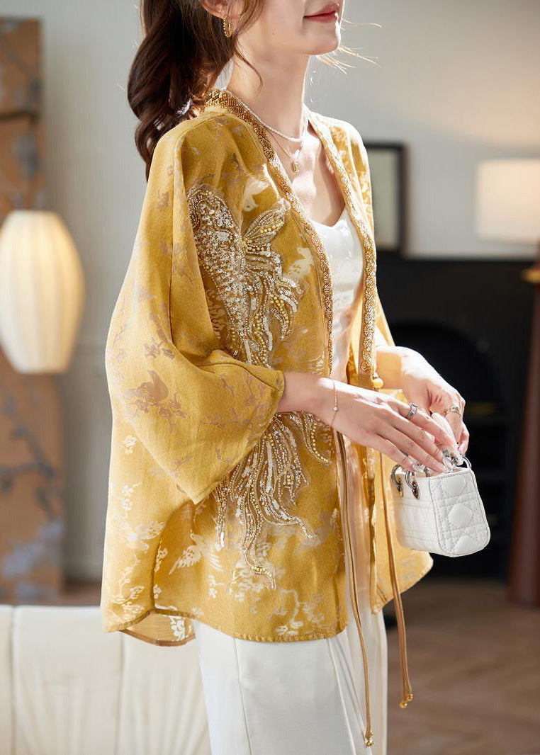 Coat Style Tasseled Bead Yellow Sleeve Nail Batwing Chinese FashionChic