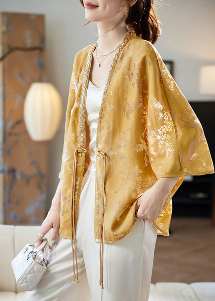 Coat Style Tasseled Bead Yellow Sleeve Nail Batwing Chinese FashionChic