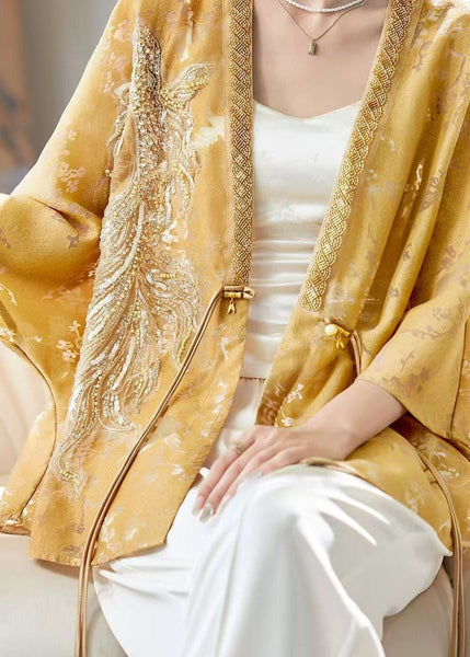 Coat Style Tasseled Bead Yellow Sleeve Nail Batwing Chinese FashionChic