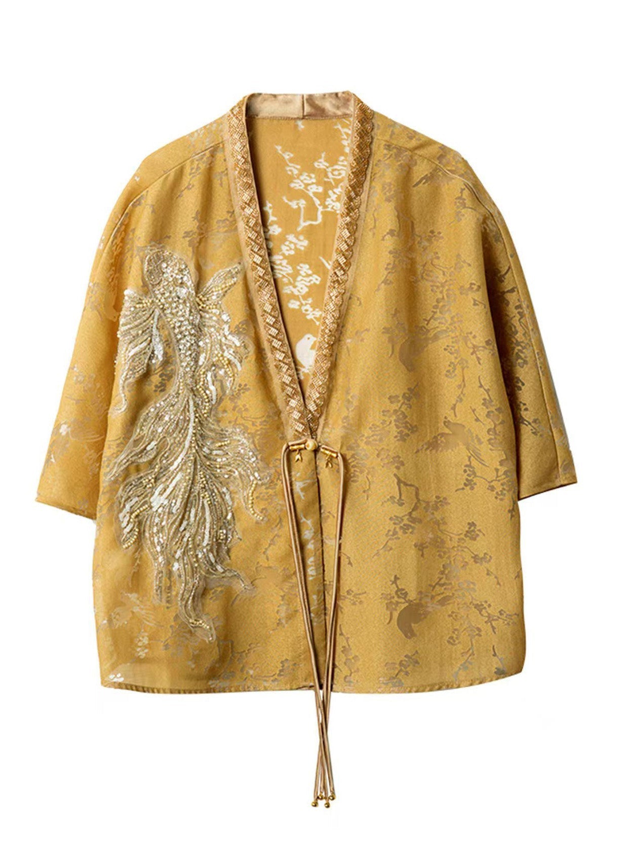 Coat Style Tasseled Bead Yellow Sleeve Nail Batwing Chinese FashionChic