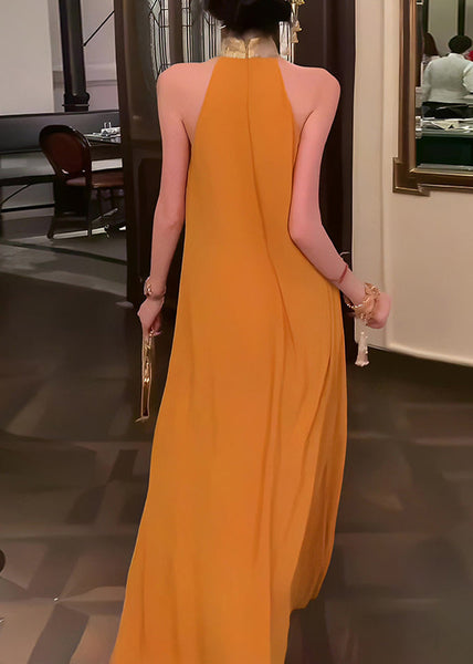 Collar Summer Patchwork Yellow Long Chinese Dress Style Stand FashionChic