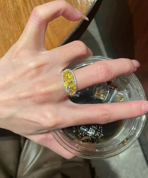 Yellow Style Silver Overgild Chinese Rings Sterling Zircon FashionChic