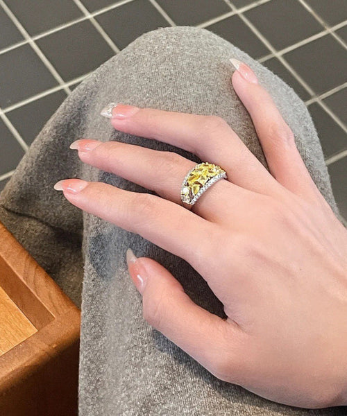 Yellow Style Silver Overgild Chinese Rings Sterling Zircon FashionChic