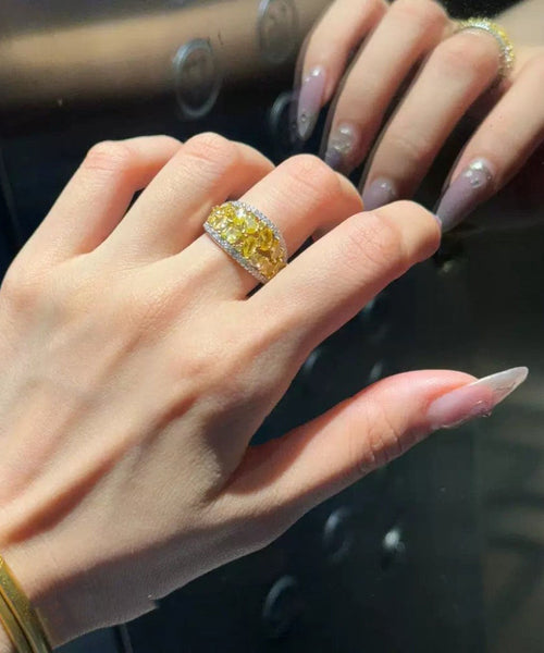 Yellow Style Silver Overgild Chinese Rings Sterling Zircon FashionChic