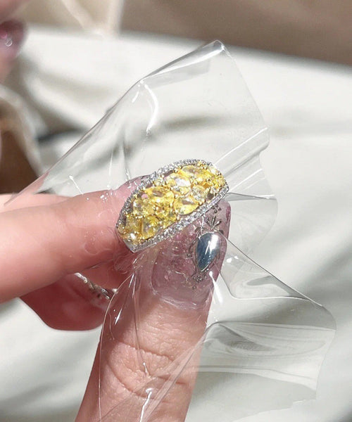 Yellow Style Silver Overgild Chinese Rings Sterling Zircon FashionChic