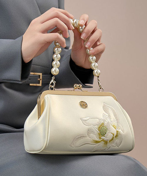 Cowhide Handbag Crossbody Embroidered White Pearl Chinese FashionChic