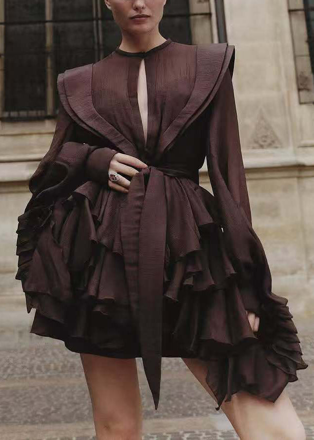 Chocolate Shirt Cotton Lace Dress Fall Up Solid FashionChic