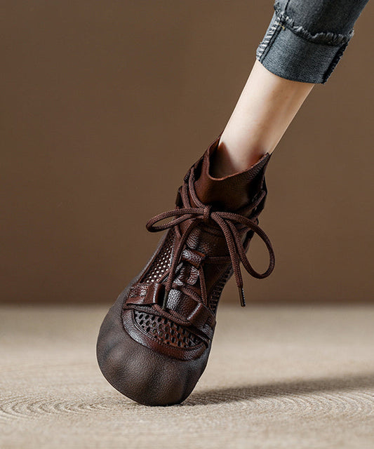 Breathable Platform Up Boots Out Chocolate Lace Splicing Hollow FashionChic