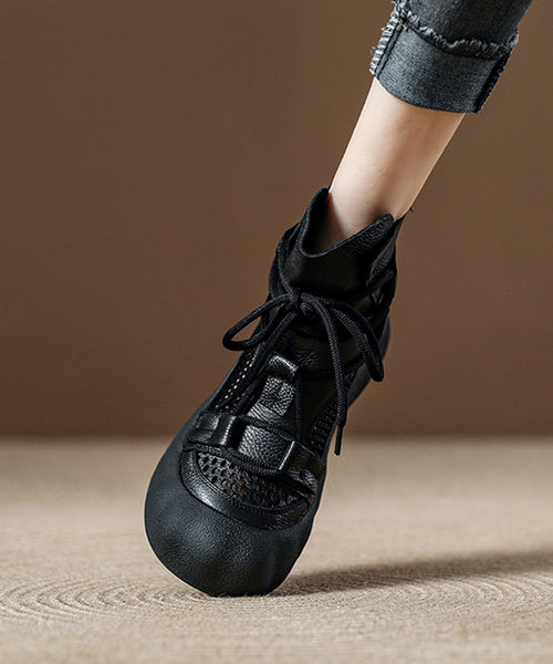 Breathable Platform Up Boots Out Chocolate Lace Splicing Hollow FashionChic