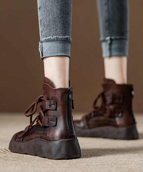 Breathable Platform Up Boots Out Chocolate Lace Splicing Hollow FashionChic