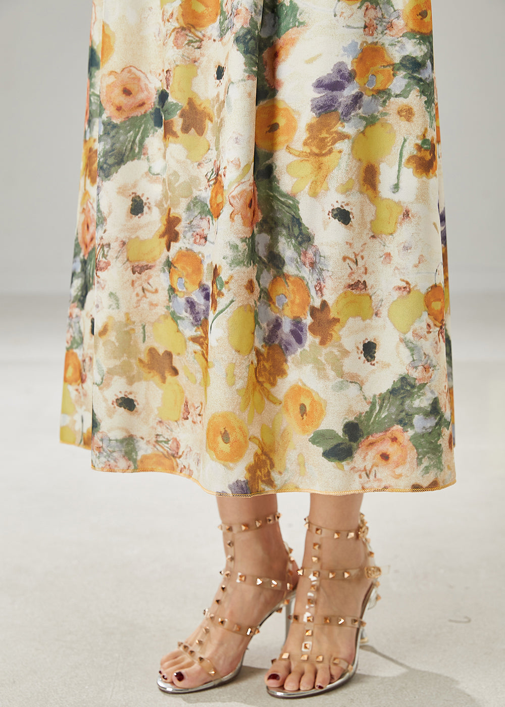 Classy Apricot Elastic Waist Print Linen Skirts Summer YU1006 Ada Fashion