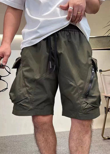 Shorts Drawstring Army Cotton Pockets Classy Zippered Green Men FashionChic