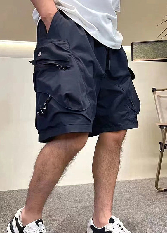 Shorts Drawstring Army Cotton Pockets Classy Zippered Green Men FashionChic