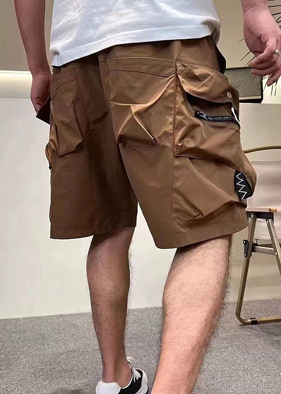 Shorts Drawstring Army Cotton Pockets Classy Zippered Green Men FashionChic