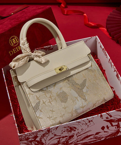 Micro Faux Classy Leather Beige Bag Embroidered FashionChic