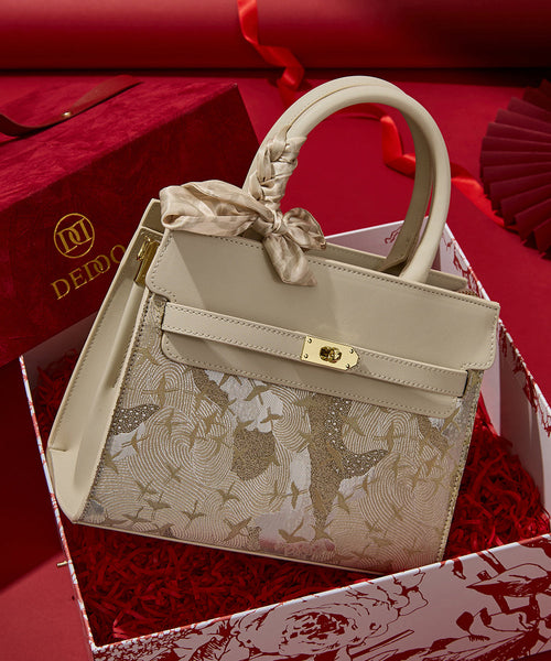 Micro Faux Classy Leather Beige Bag Embroidered FashionChic