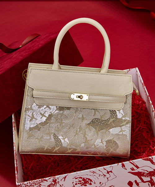 Micro Faux Classy Leather Beige Bag Embroidered FashionChic