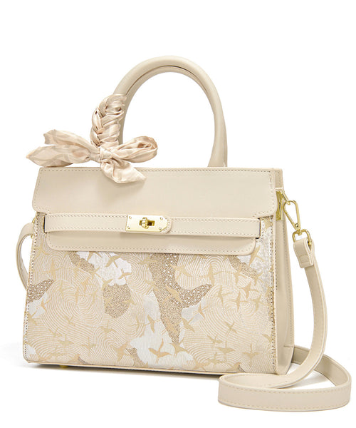 Micro Faux Classy Leather Beige Bag Embroidered FashionChic