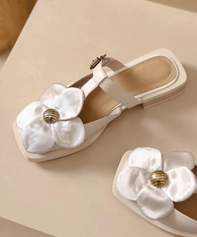 Classy Beige Floral Splicing Hollow Out Slide Sandals AA043 shoe-CS240815