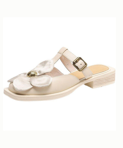 Classy Beige Floral Splicing Hollow Out Slide Sandals AA043 shoe-CS240815