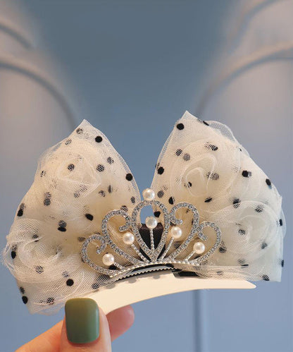 Classy Beige Metal Zircon Crown Tulle Bow Kids Hairpin YG029 ABC